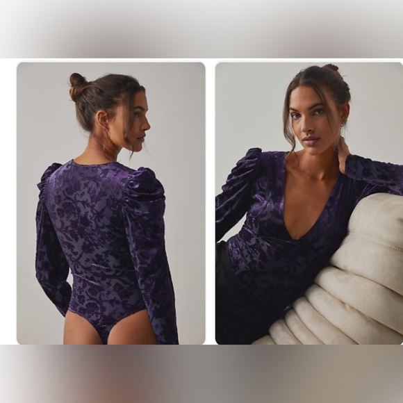 FREE PEOPLE Magic Hour Deep Sea Combo Velvet Bodysuit Purple Medium - Picture 2 of 10
